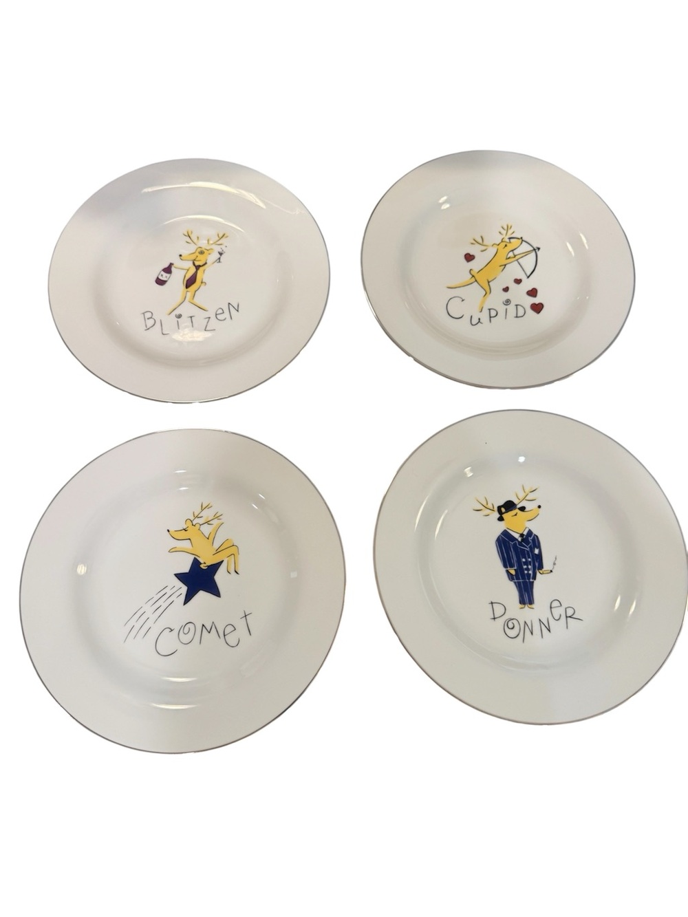 Pottery barn reindeer collection salad plates set of 4